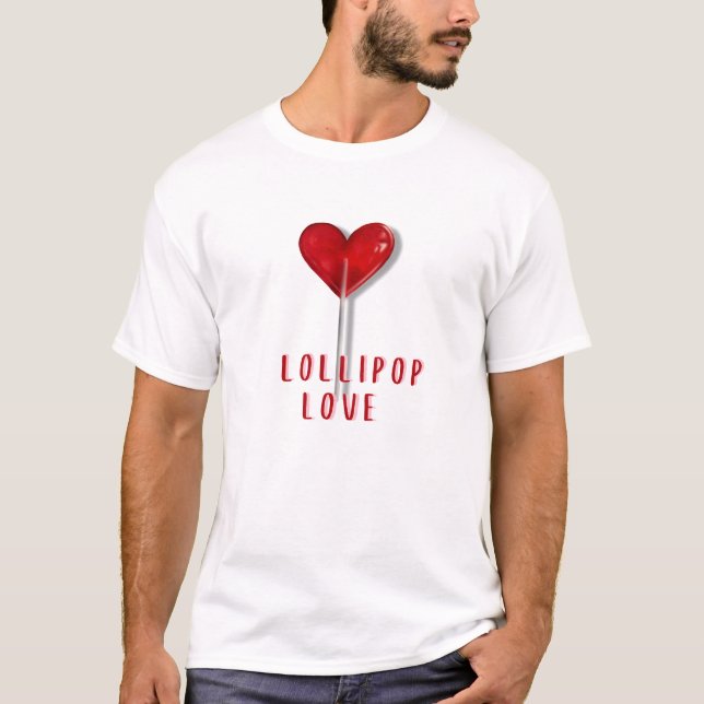 Camiseta Dia de os namorados Doce Padrão de Amor Lollipop (Frente)