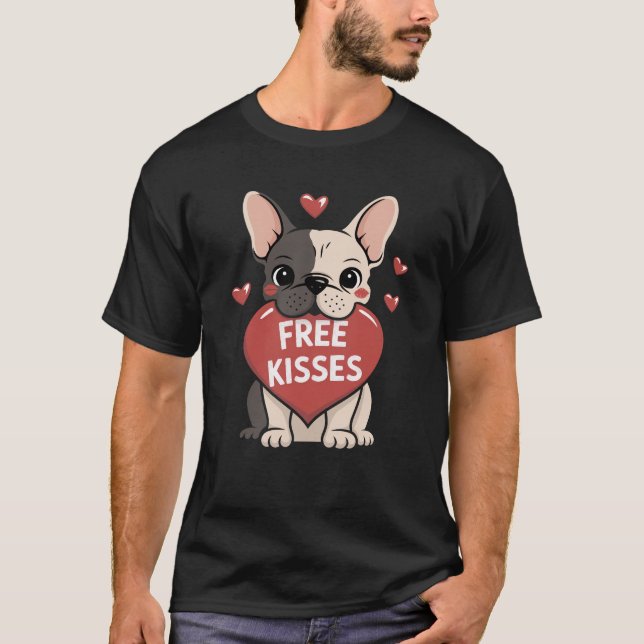Camiseta Dia de os namorados Francês Buldogue Livre (Frente)