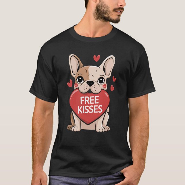 Camiseta Dia de os namorados Francês Buldogue Livre (Frente)