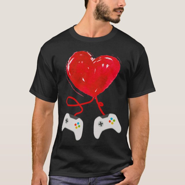 Camiseta Dia de os namorados Game Controller Heart Gift Eng (Frente)