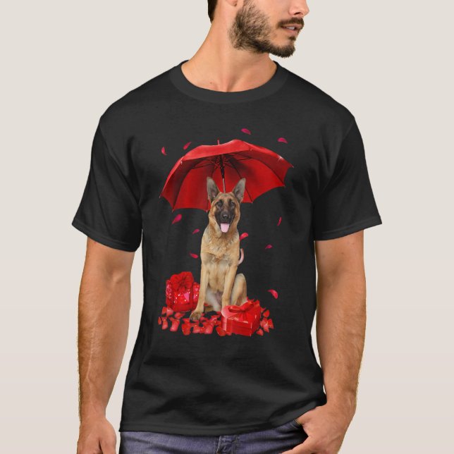 Camiseta Dia de os namorados German shepherd Umbrella Heart (Frente)