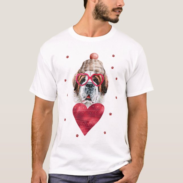 Camiseta Dia de os namorados Gift Santo Bernard Dog (Frente)