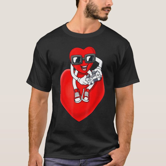 Camiseta Dia de os namorados Heart Video Gamer Controller B (Frente)