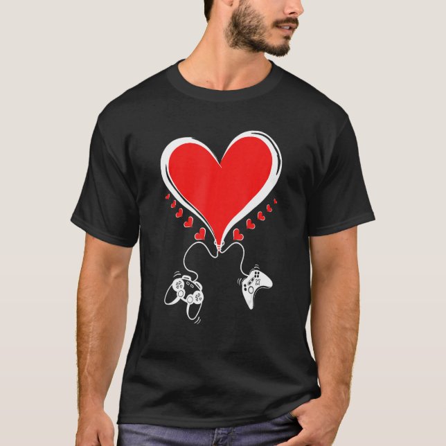 Camiseta Dia de os namorados Heart Video Gamer Controller M (Frente)