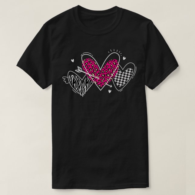 Camiseta Dia de os namorados Hearts Houndstooth, Zebra, L R (Frente do Design)