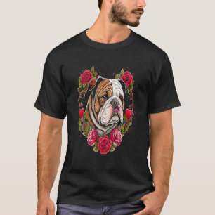 Camiseta Dia de os namorados Inglês Buldogue Dog Namorados