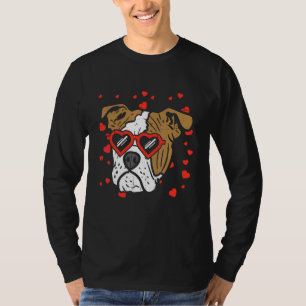 Camiseta Dia de os namorados Inglês Bulldog Face Heart Glas