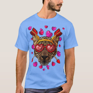 Camiseta Dia de os namorados Leopard Animal Face Heart Glas