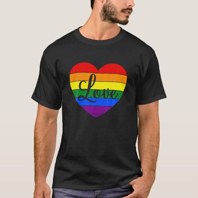 Camiseta Dia de os namorados LGBTQ Orgulho de amor lésbica  (Frente)