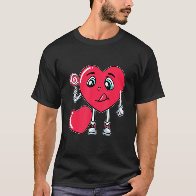 Camiseta Dia de os namorados Lollipop Comendo Coração Docin (Frente)