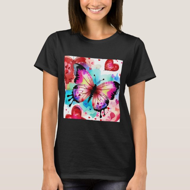 Camiseta Dia de os namorados Love Heart Butterfly Namorada  (Frente)