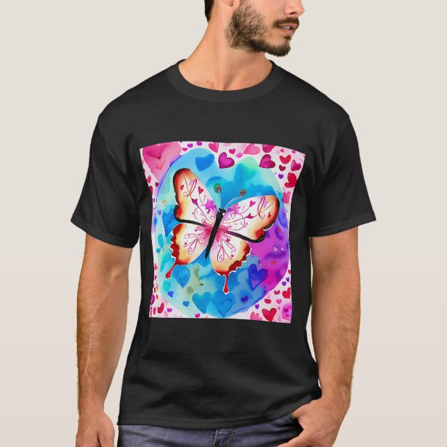 Camiseta Dia de os namorados Love Heart Butterfly Namorada  (Frente)