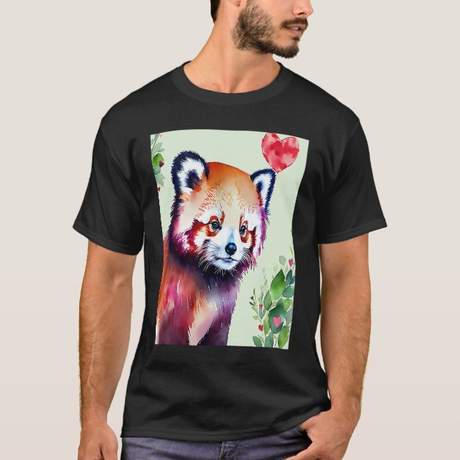Camiseta Dia de os namorados Love Heart Red Panda Namorada  (Frente)