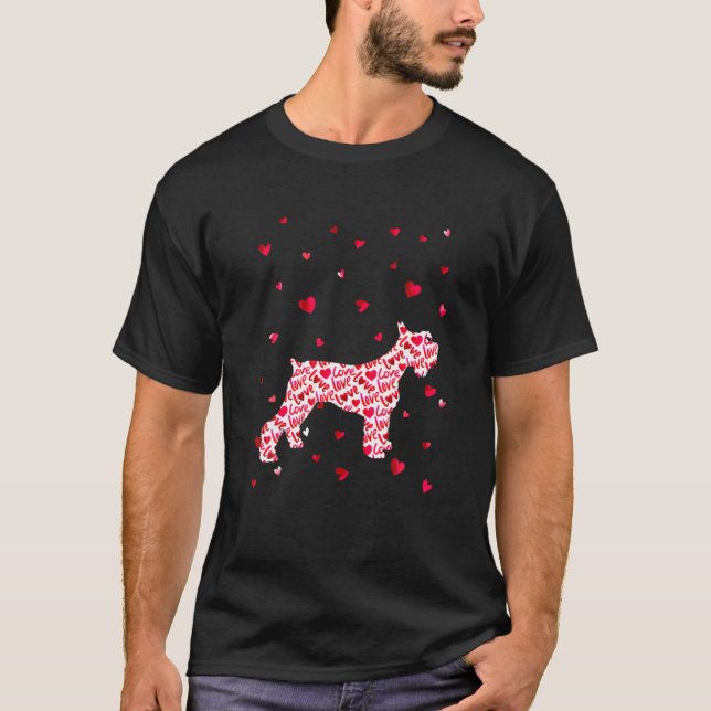 Camiseta Dia de os namorados Love Hearts Schnauzer Dog Pupp (Frente)