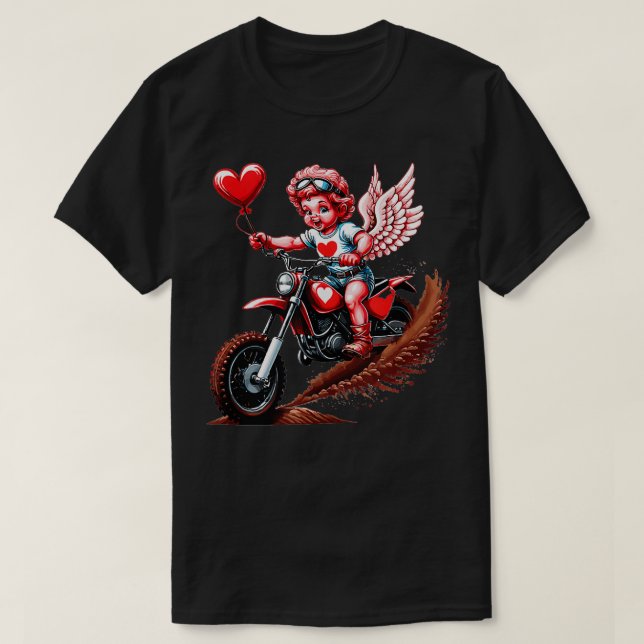 Camiseta Dia de os namorados Motocross lança bicicleta Cupi (Frente do Design)