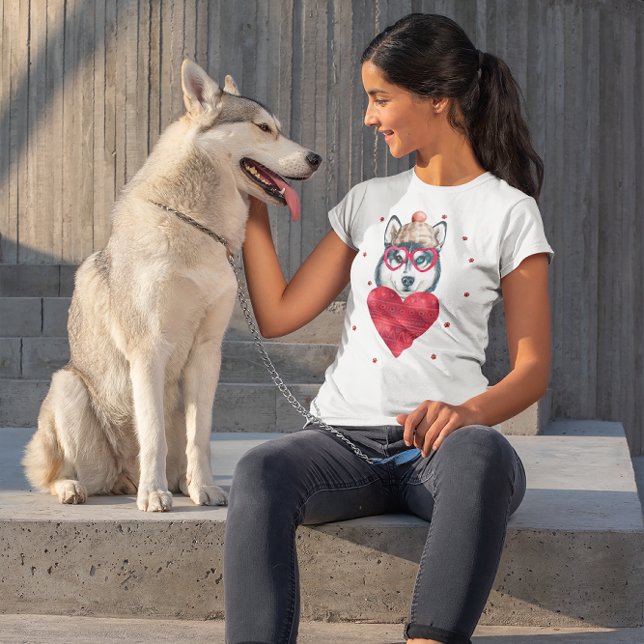 Camiseta Dia de os namorados Presente Cachorro Siberiano (Criador carregado)