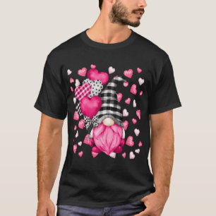 Camiseta Dia de os namorados preto de Xadrez preto de gnomo