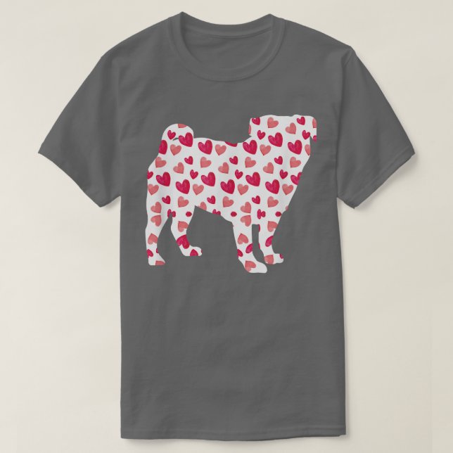 Camiseta Dia de os namorados Pug Hearts Puppy Dog Lover  (Frente do Design)