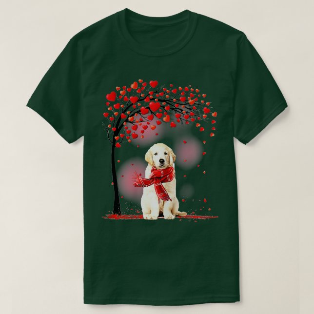 Camiseta Dia de os namorados Retriever Tree Heart Puppy D (Frente do Design)