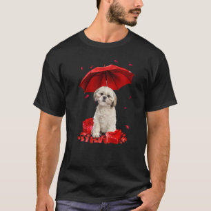 Camiseta Dia de os namorados Shih Tzu Umbrella Heart Puppy