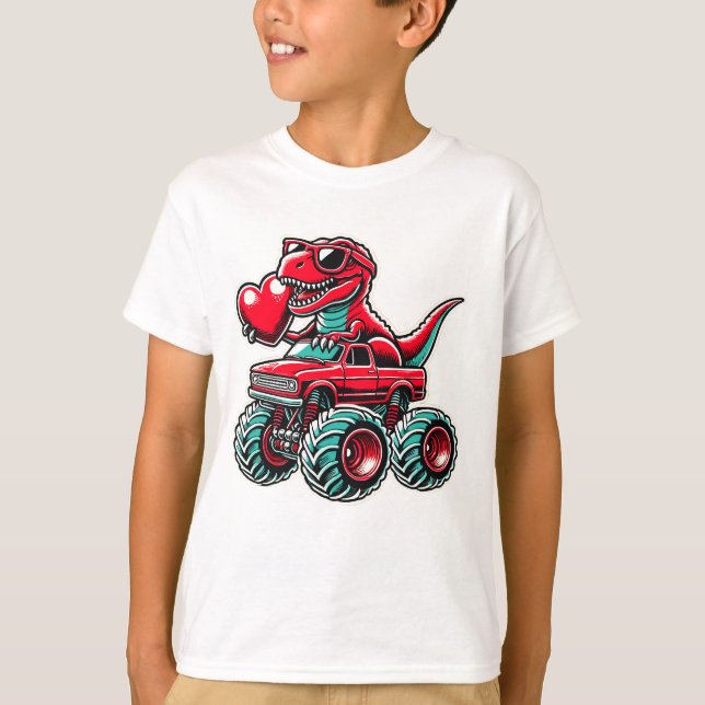 Camiseta Dia de os namorados T Rex Monster Truck Engraçado (Frente)