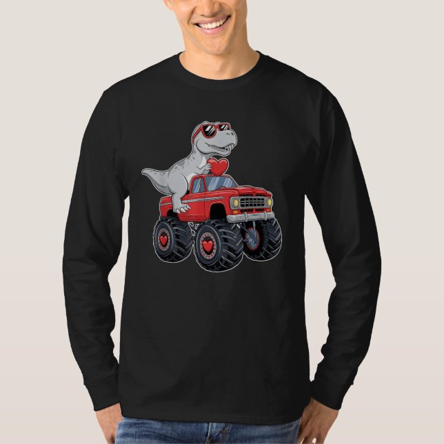 Camiseta Dia de os namorados T Rex Monster Truck Engraçado (Frente)