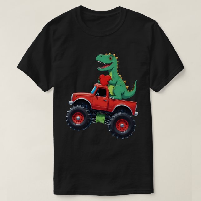 Camiseta Dia de os namorados T Rex Monster Truck Toddler (Frente do Design)