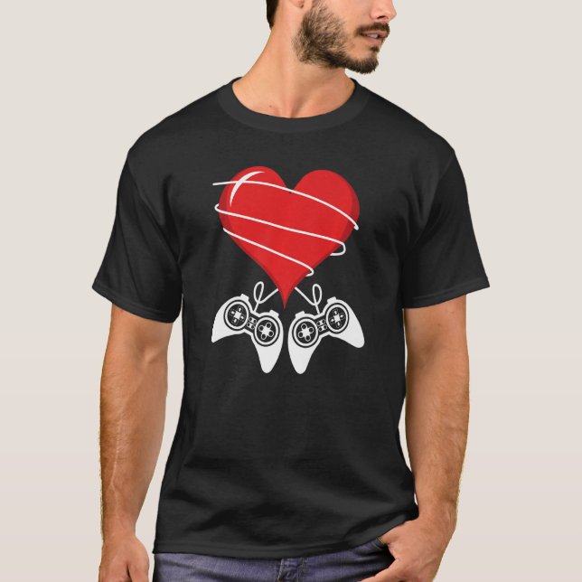 Camiseta Dia de os namorados Video Game Controller Heart Ga (Frente)