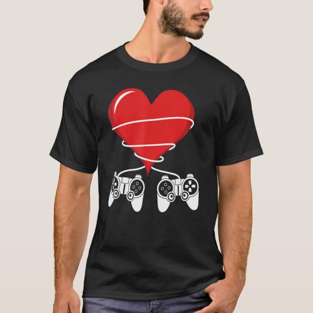 Camiseta Dia de os namorados Video Game Controller Heart Ga (Frente)