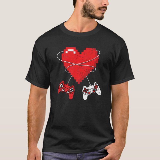 Camiseta Dia de os namorados Video Gamer Controllers Hearts (Frente)