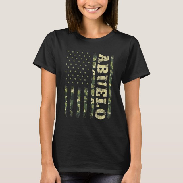 Camiseta Dia de os pais Avô Abuelo Camouflage American Fl (Frente)