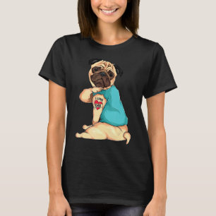 Camiseta Dia de os pais Cachorro Pug I Love Pai Tatuagem