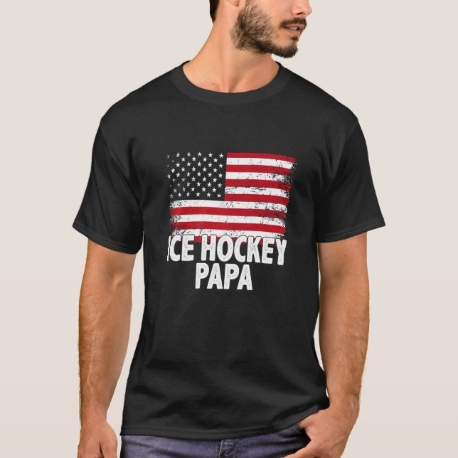Camiseta Dia de os pais de Bandeira Papá Americano de Hóque (Frente)