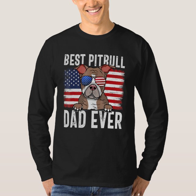 Camiseta Dia de os pais de Cão Pai Pitbull da bandeira amer (Frente)