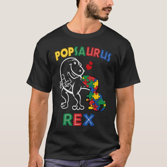 Camiseta Dia de os pais de Consciência de Popsaurus Autism  (Frente)