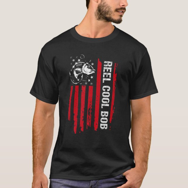Camiseta Dia de os pais de Pesca de Bandeira da América do  (Frente)