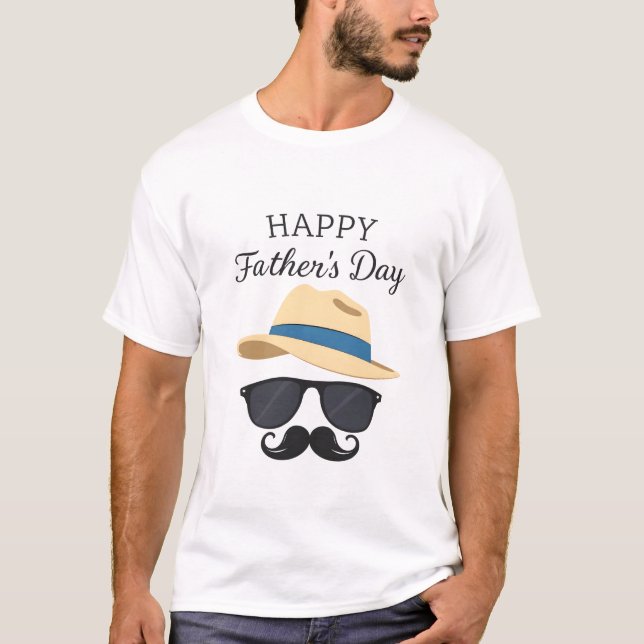 Camiseta Dia de os pais Fedora, Óculos de sol e estilo clás (Frente)