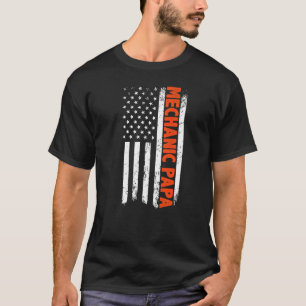 Camiseta Dia de os pais Mecânico Papá Americano de Bandeira