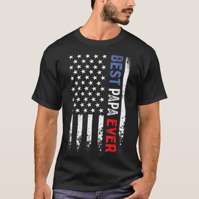 Camiseta Dia de os pais Melhor Papa Com Bandeira Americana (Frente)