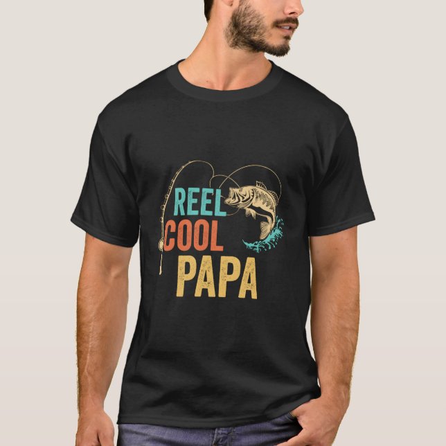 Camiseta Dia de os pais Reel Papa Pai Vovô Pop Pesca Pop (Frente)