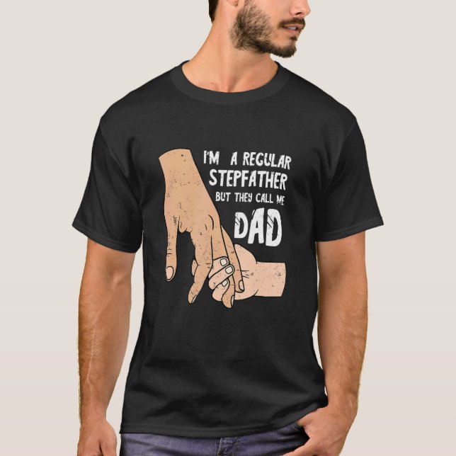 Camiseta Dia de os pais Stepdad Segure Minha Mão Filha Filh (Frente)