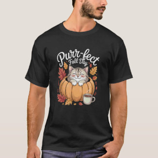 Camiseta Dia de Outono Perfeito Gatinho Abóbora Outono