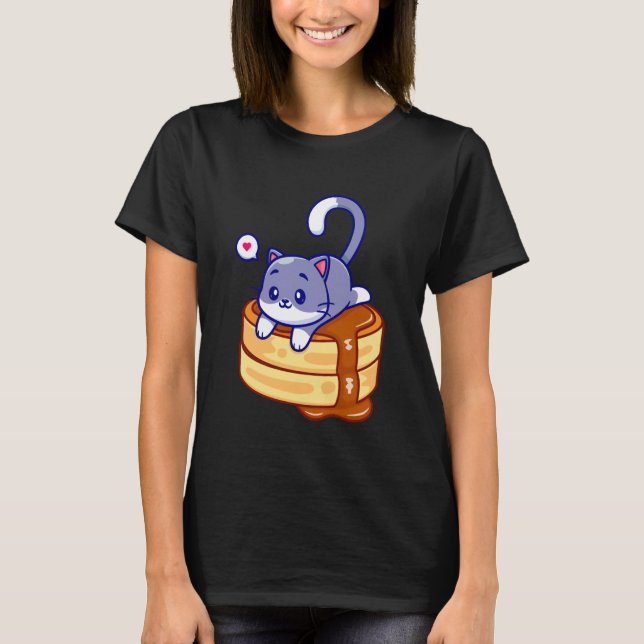 Camiseta Dia de Panqueca de Gatinho Fofo (Frente)