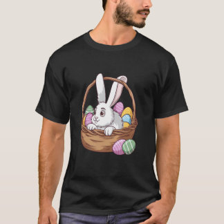 Camiseta Dia de Páscoa Cesto de Coelho Fofo Caça Ovo de Cho