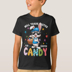 Camiseta Dia de Páscoa Engraçado Trocará Irmã Por Doces Cri