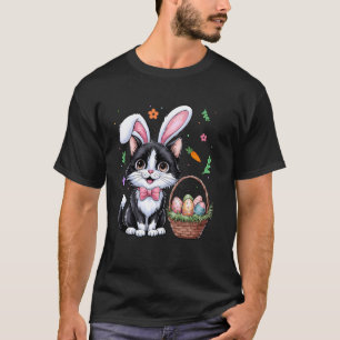 Camiseta Dia de Páscoa Gato Orelhas de Coelho Ovos de Pásco