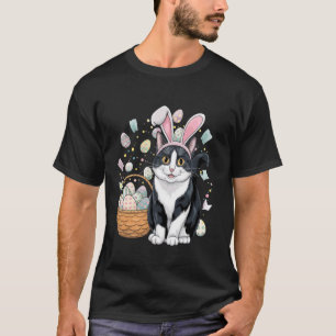 Camiseta Dia de Páscoa Gato Orelhas de Coelho Ovos Gráfico 