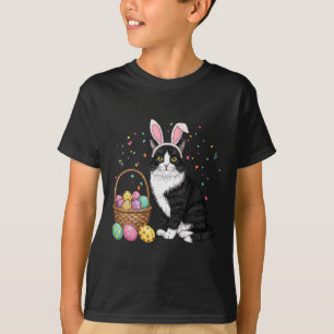 Camiseta Dia de Páscoa Gato Orelhas de Coelho Ovos Gráfico 