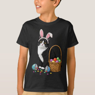 Camiseta Dia de Páscoa Gato Orelhas de Coelho Ovos Gráfico