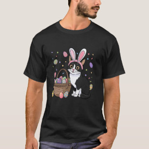 Camiseta Dia de Páscoa Gato Orelhas de Coelho Ovos Gráfico